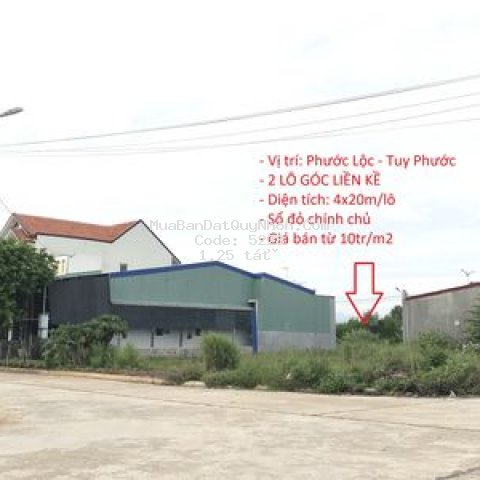 2 lô góc liền kề mặt tiền 20m phước lộc, tuy phước