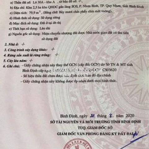 Bán đất chợ dinh phường nhơn bình