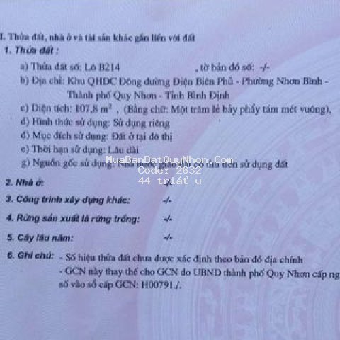 Bán đất góc 2 mặt tiền hoa lư 108m2 (10*12)