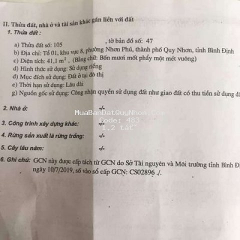 Bán đất khu dân cư nhơn phú .quy nhơn