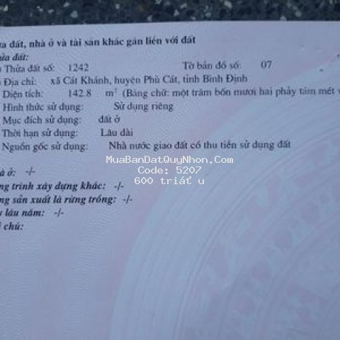 Bán đất ngay trường tiểu học số 1 cát khánh 600tr