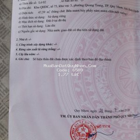 Bán lô đất châu thượng văn, qn, 48m2. giá 1,77 tỷ.