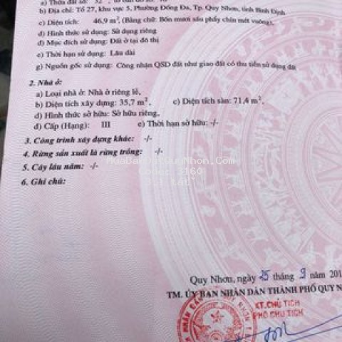 Bán nha o thành phố qui nhơn 47m²