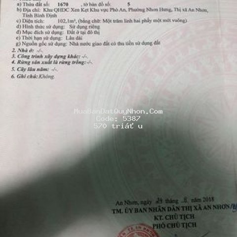 Cần bán đất thị xã an nhơn . khu qhdc