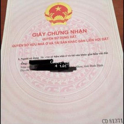 Cần bán lô đất đường số 1 cầu 2 hà thanh quy nhơn
