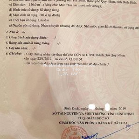 Cần tiền do dịch bán lỗ hơn 300tr đất quy nhơn