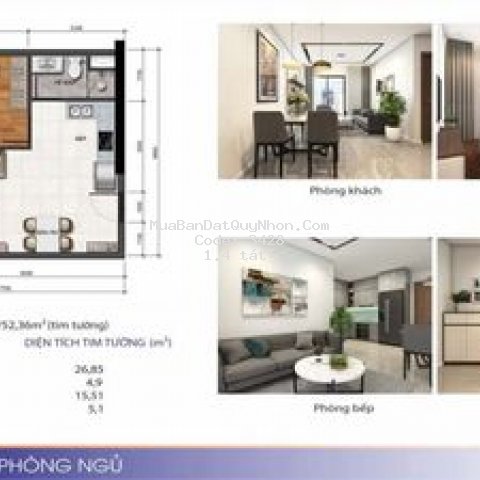 Chung cư thành phố qui nhơn 52m² 1pn