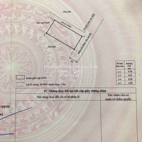 đất hẽm võ mười tt thành phố quy nhơn giá 2t370tr