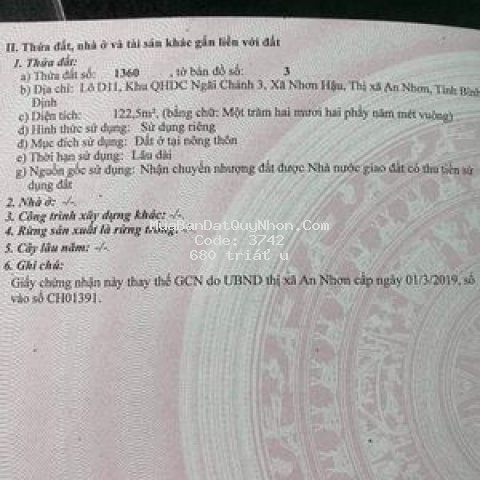 đất nhơn hậu giáp ranh đập đá,gần nhà xe xuân phuc
