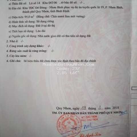 đất thành phố qui nhơn 95m²