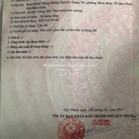 Sang gấp lô đất đông nguyễn trọng trì, quy nhơn