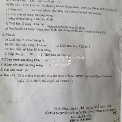 Bán nhanh nhà hàn mạc tử- qn. giá 1ty550, dt 48,2m