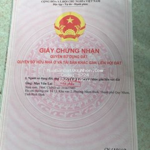 Cần bán đất phước lộc - tuy phước- bình định 100m2
