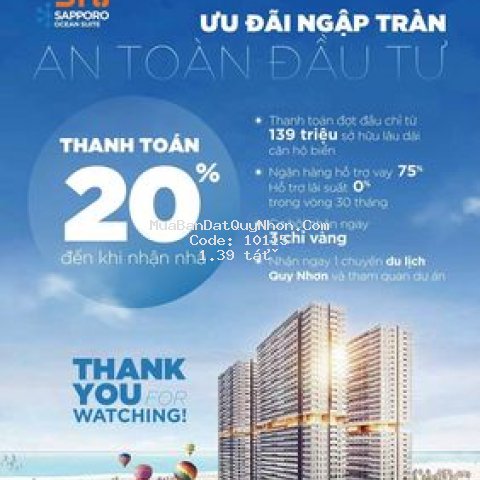 Căn hộ mt biển quy nhơn chỉ 20% đến khi nhận nhà