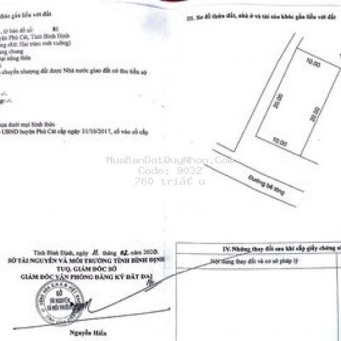đất huyện phù cát 200m², mt trần hưng đạo, cat hie