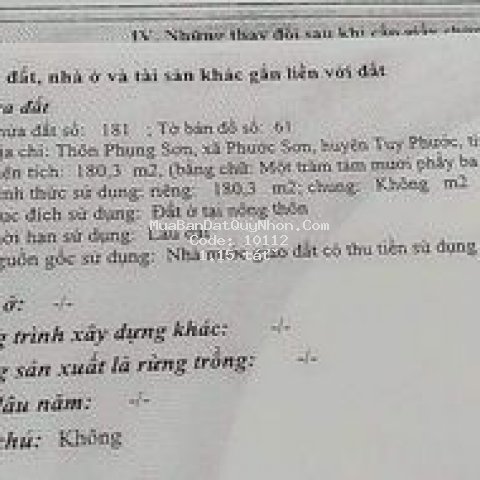 đất huyện tuy phước chợ phước sơn diện tích 180m²