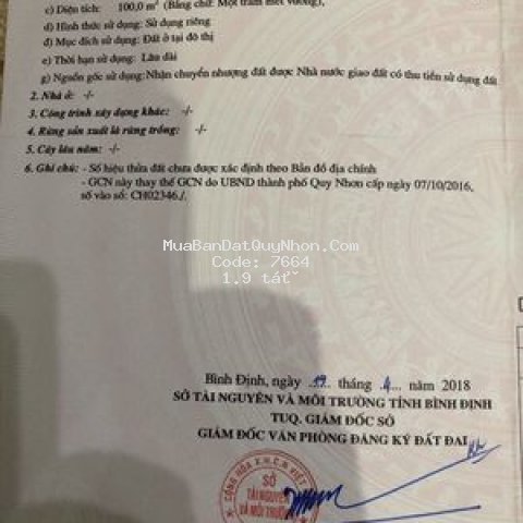 đất sos chợ dinh quy nhơn 100m2 n5
