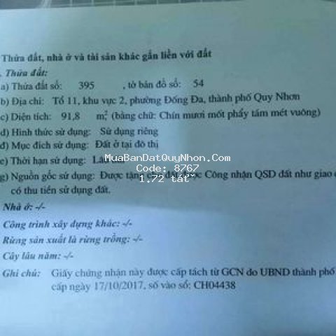 đất thành phố qui nhơn 92m2