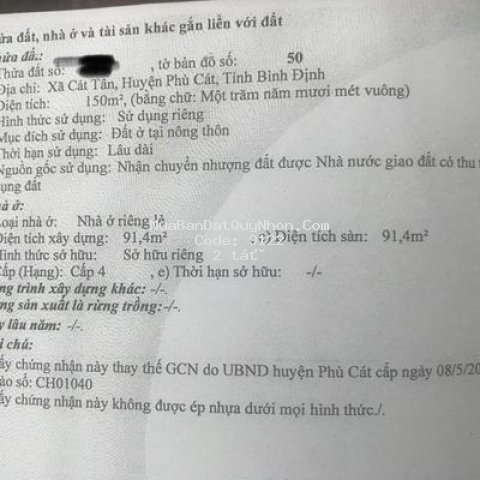 Nhà mặt tiền ql1a sân bay phù cát