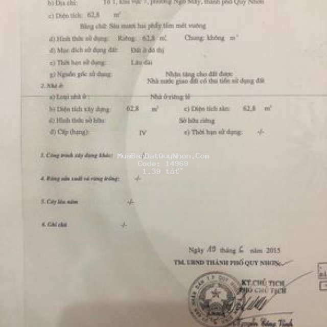 62.8m2 đất thổ cư ngay trung tâm tp quy nhơn