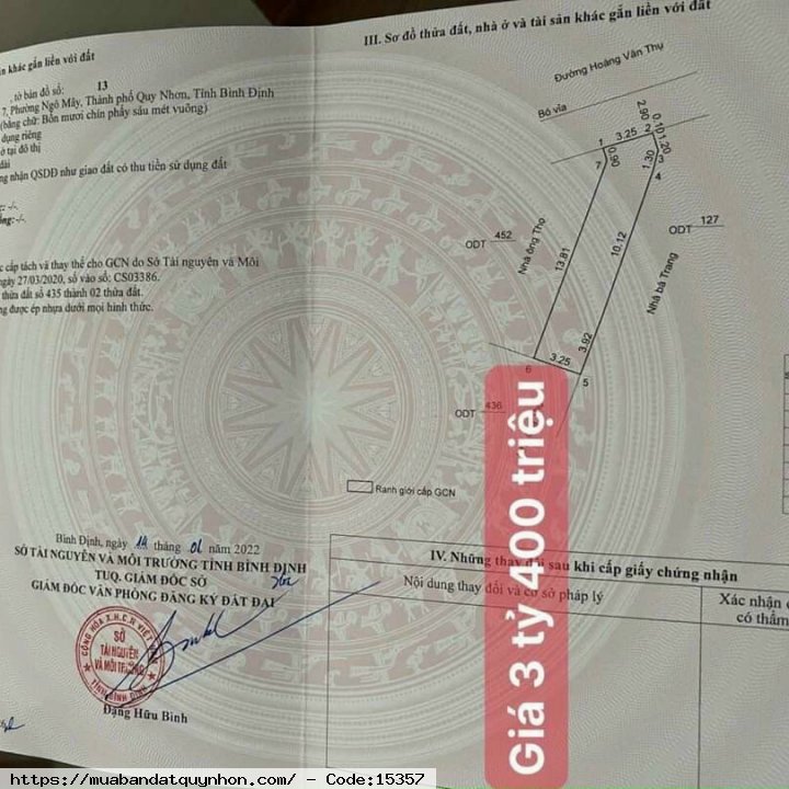 BÁN 2 LÔ ĐẤT LIỀN KỀ MẶT TIỀN ĐƯỜNG HOÀNG VĂN THỤ_P NGÔ MÂY_TP QUY NHƠN (CÓ BÁN TỪNG LÔ)
