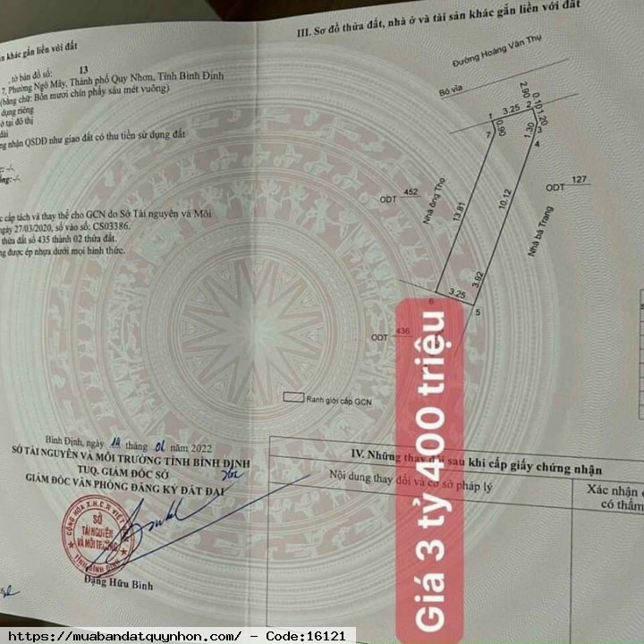 BÁN 2 LÔ ĐẤT LIỀN KỀ MẶT TIỀN ĐƯỜNG HOÀNG VĂN THỤ_P NGÔ MÂY_TP QUY NHƠN (CÓ BÁN TỪNG LÔ)