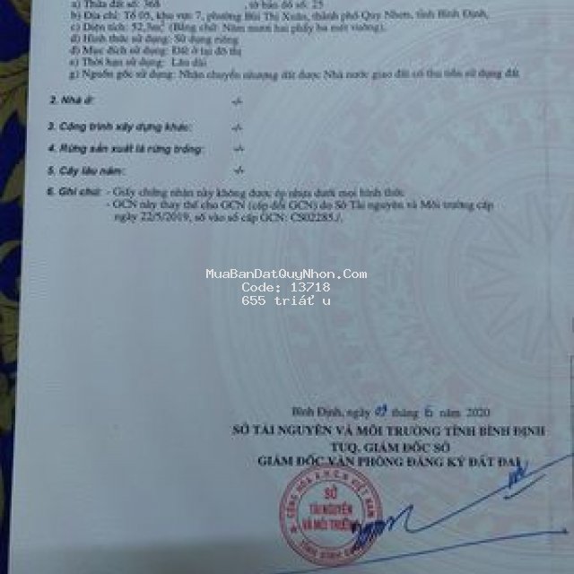 Bán đất chính chủ, kv7 ,p.bùi thị xuân,tp quy nhơn