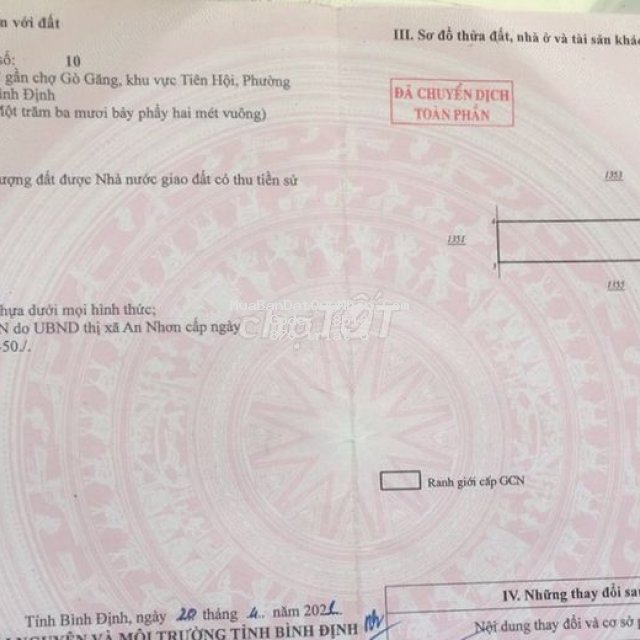 Bán đất gần ngã tư gò găng, p.nhơn thành