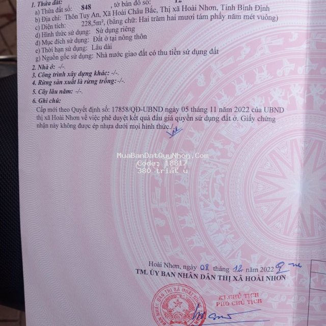 Bán đất hoài châu bắc