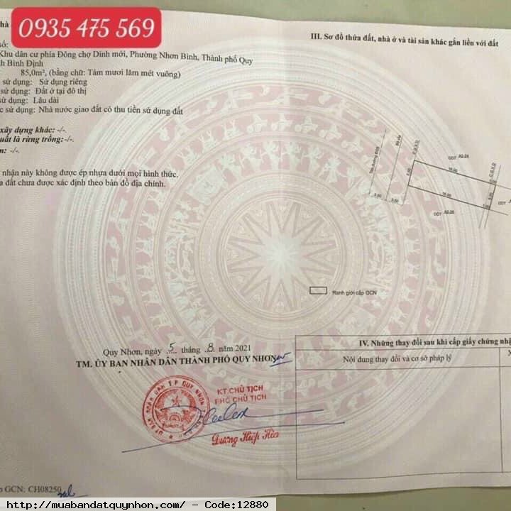 Bán đất KDC phía đông chợ Dinh mới_P Nhơn Bình. Điện âm, cống thoát công nghệ mới, gần chợ Dinh, gần trường. - DT: 85m2 ngang 5m.  - Lộ giới 14m, vỉa hè 3,5m - Hướng: Tây Bắc 💰 1tỷ900 thương lượng nhẹ