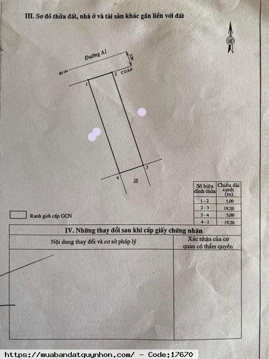 Bán đất khu Đê Đông đối diện Đại Phú Gia_P Nhơn Bình_TP Quy Nhơn - Diện tích: 95,8m2 ngang 5m - Hướng tây bắc - Giá: 3 tỷ 350 triệu