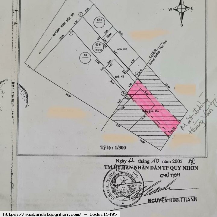 Bán đất mặt tiền đường Hoàng Văn Thụ_TP Quy Nhơn - Diện tích: 103,36m2 ngang 4,5m, phần đất còn có thể làm thêm 72m2 (4,5m x 16m). Tổng diện tích 175m2, vuông vức - Vị trí: trung tâm TP thuận tiện kinh doanh mua bán/ở.  - Giá bán: 10 tỷ (thương lượng)