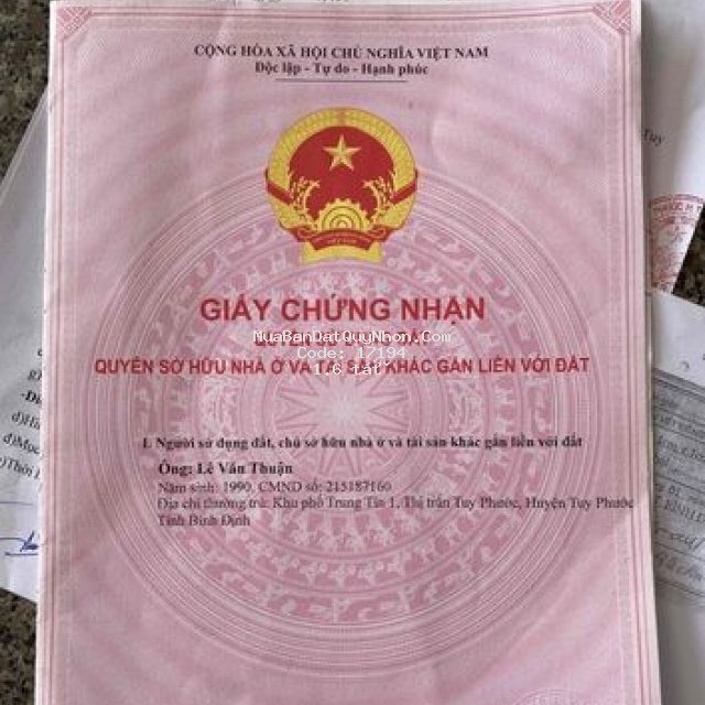 Bán đất mt full thổ cư giá mềm thị trấn tuy phước