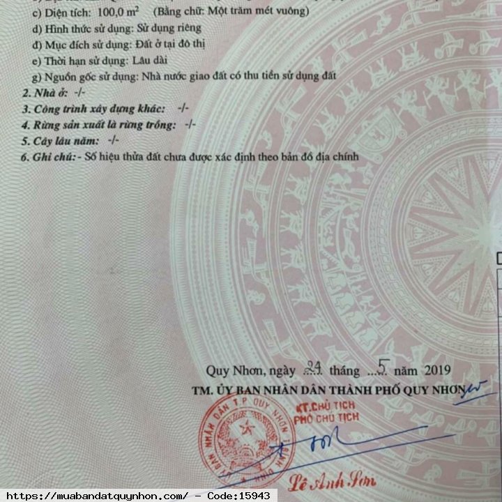 Bán đất sau trường Đại Học Quang Trung_P Nhơn Phú_TP Quy Nhơn - Lô sạch đẹp ko cống, trụ - Diện tích 100m2 ngang 5m, vuông vức Bán đất sau trường Đại Học Quang Trung_P Nhơn Phú_TP Quy Nhơn - Lô sạch đẹp ko cống, trụ - Diện tích 100m2 ngang 5m, vuông vức