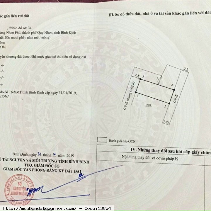 Bán lô đất 3 hẻm đường ô tô vô tận đất thuộc P Nhơn Phú_TP Quy Nhơn  - Diện tích 40,5m2 ngang 4m, vuông vức  - Giá,1,1tỷ (thương lượng nhẹ) 