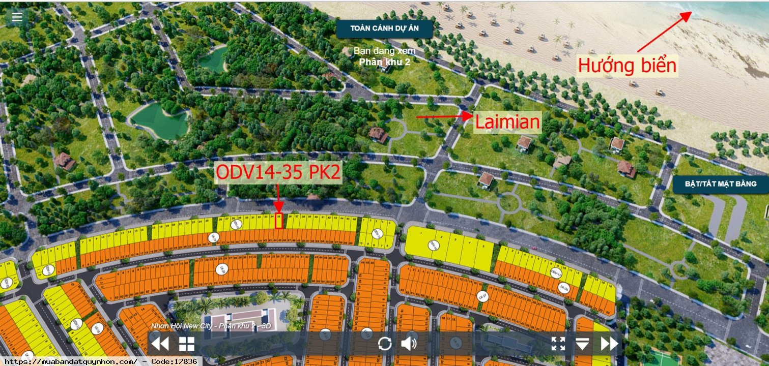 Bán lô đất PK2 - nhơn hội  trục đường biển K1 lộ giới 27 mét kết bên mảng xanh - lô ODV14 - diện tích 126 mét - Giá bán: 5,3 tỷ - Hướng Đông Bắc