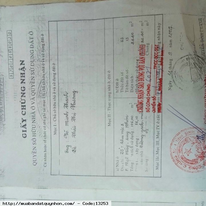 Bán nhà hẻm đường Hoàng Văn thụ phường Ngô mây trung tâm TP Quy Nhơn - Diện tích: 88m2 ngang 5m - Thiết kế 1 mê nhà dân xây dựng nên chắc chắn Gồm 3pn 2wc pk pt ban công phơi đồ thông thoáng sân để xe rộng rãi thoáng mát - Hẻm 3m, nhà gần chợ, gần trường.