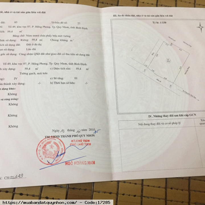 Bán nhà hẻm Nguyễn Thái Học_P Lê Hồng Phong_TP Quy Nhơn - - Giá bán: 2,4 tỷ - Hướng: Tây Nam - Vị trí: nhà gần chợ, gần trường