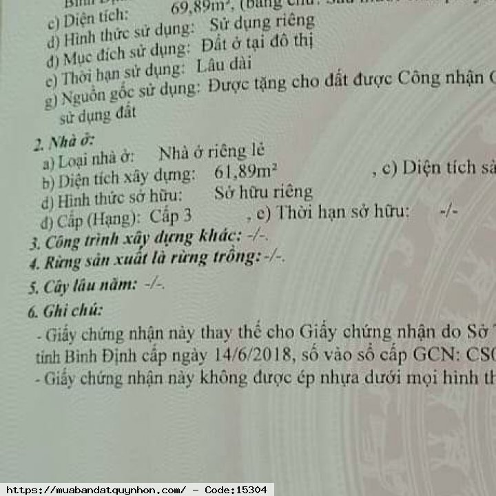 Bán nhà mặt tiền đường Mai Xuân Thưởng_P Trần Hưng Đạo_TP Quy Nhơn - Diện tích: 70m2 ngang 5m, nở hậu. - Kết cấu: nhà 3 tầng đầy đủ công năng - Vị trí: nhà gần trường học, gần chợ...thuận lợi kinh doanh/ở, khu an ninh & mua bán sầm uất. - Hướng: Tây Bắc -
