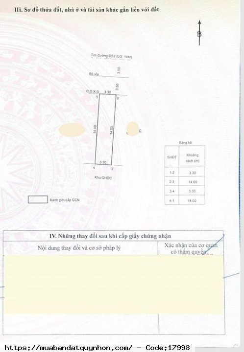 Cần bán lô đất gần bờ sông - Khu Hà Thanh (qua cầu Lê Thanh Nghị), P Nhơn Bình, Tp Quy Nhơn - Hướng Đông Bắc - Diện tích đất: 46,2m2 - Giá bán 2,2 tỷ