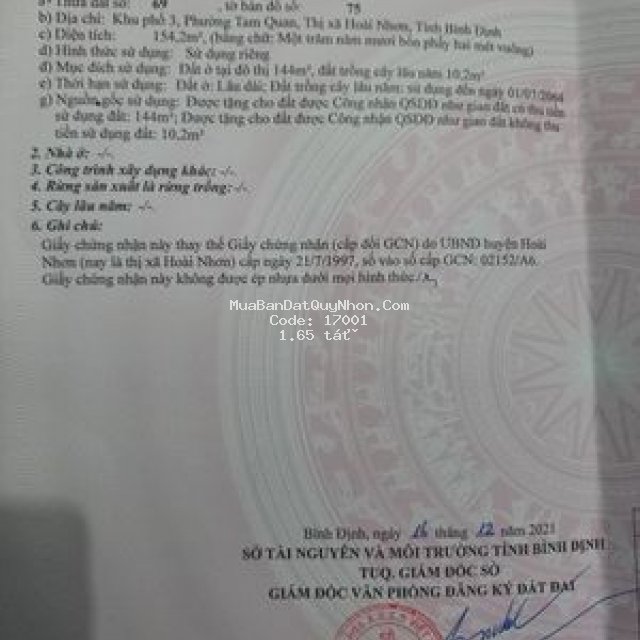 Cần bán lô đất tại phường tam quan