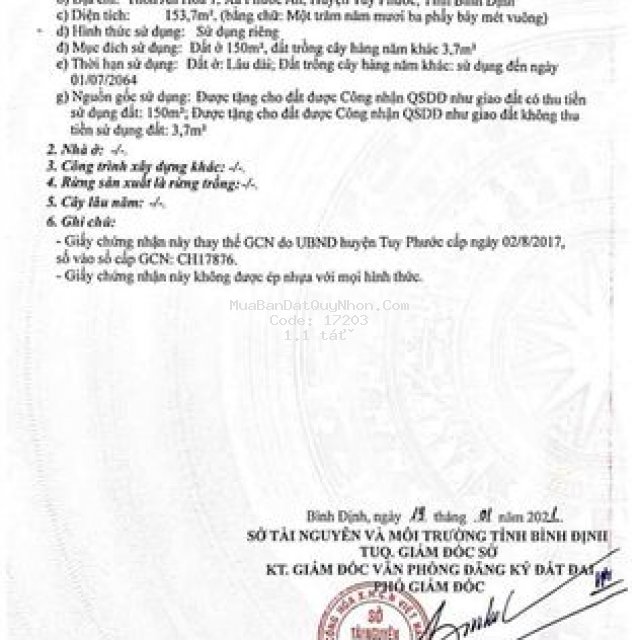 Cần bán lô đất thổ cư ở xã phước an. tuy phước.bđ