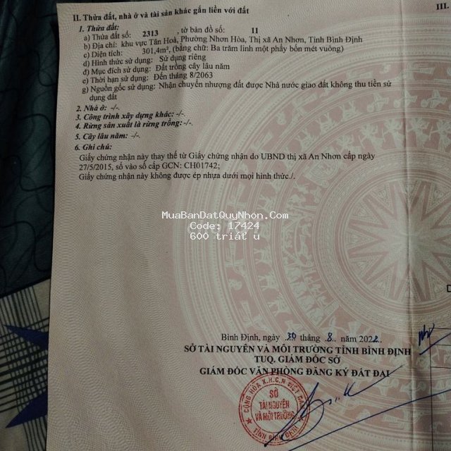 Chính chủ bán đất phường nhơn hoà
