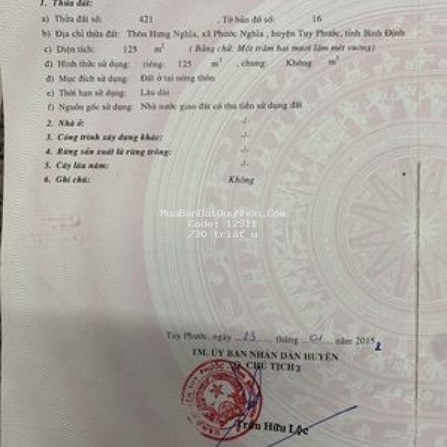 *** chính chủ cần bán lô đất -tuy phước -bình định