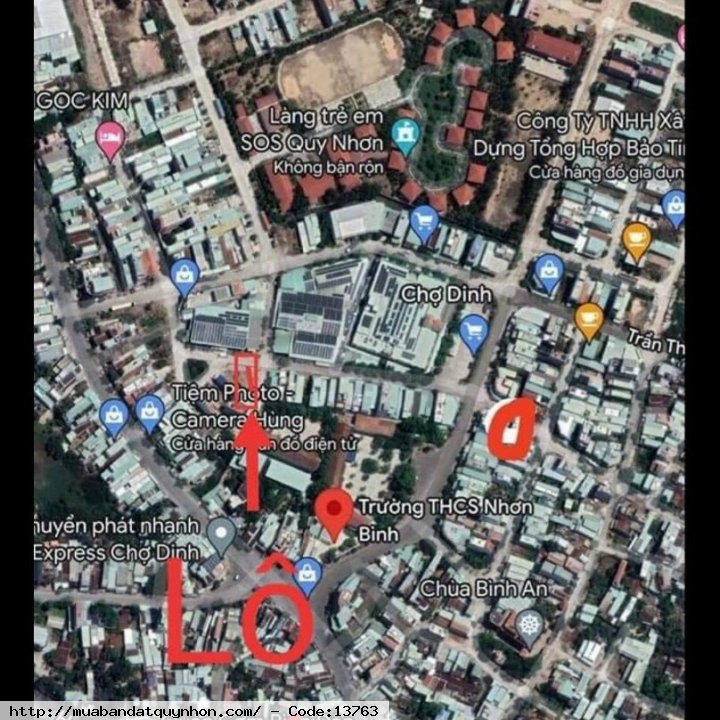 Lô đất cực đẹp tại Chợ Dinh! -> Mặt tiền đối diện Cổng Nam Chợ Dinh - TP. Quy Nhơn phù hợp kinh doanh, buôn bán hoặc đầu tư  -> Diện tích: 82m2 hướng chính Bắc -> Ngang: 4,5 m; Dài: 17m; nở hậu hơn 9m (chiều dài phần nở hậu hơn 5m) -> Lộ giới: 15m, đường 