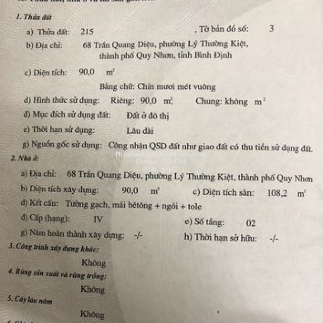 Nhà mặt tiền chính chủ trung tâm quy nhơn cần  bán