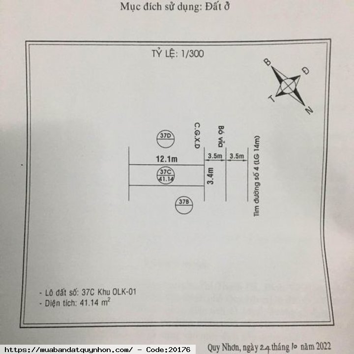 Bán đất cầu 2 Hà Thanh - P Đống Đa - Tp Quy Nhơn - Dt: 41m2 ngang 3,4m - Giá bán: 1 tỷ 850 triệu