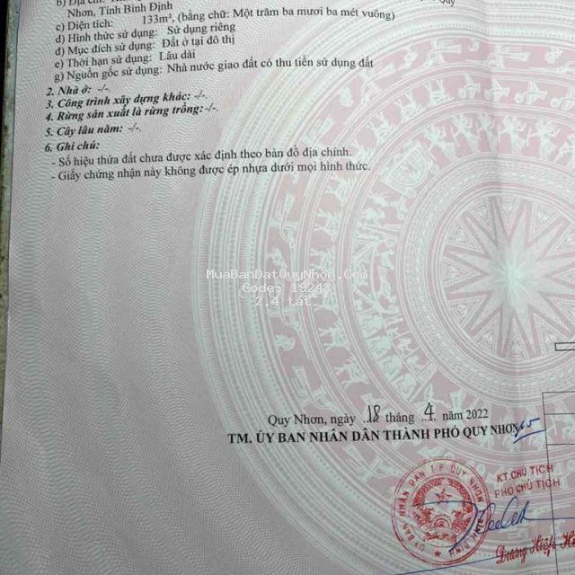 Bán đất khu tái định cư kv6. p.nhơn bình. quy nhơn
