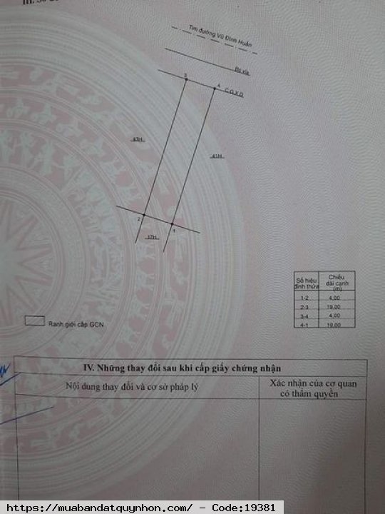 Bán đất mặt tiền đường Vũ Đình Huấn khu Hà thanh 1, P Đống Đa, tp Quy Nhơn - Diện tích 76m2 - Hướng Đông bắc - Giá 2 tỷ 750 triệu