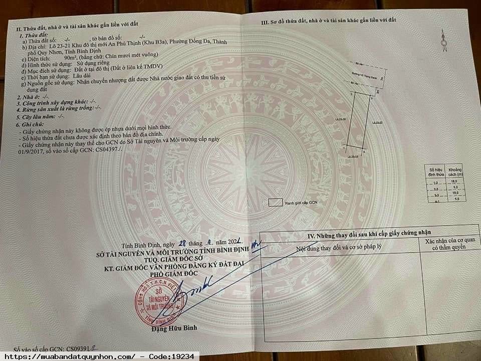 Bán lô đất B3 An Phú Thịnh p Đống Đa - Quy Nhơn - Diện tích 90m2 - Giá 3,3 tỷ